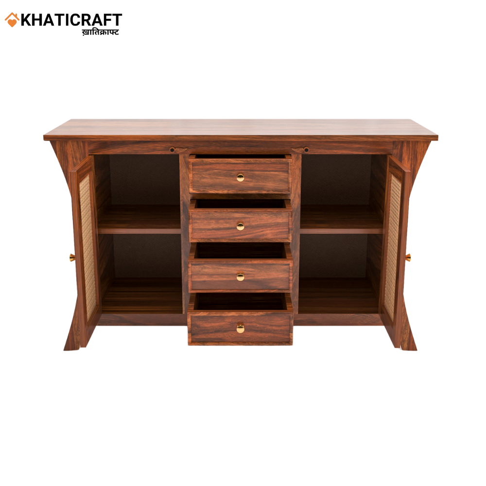 Kian Solid Wood Sheesham Sideboard with Rattan