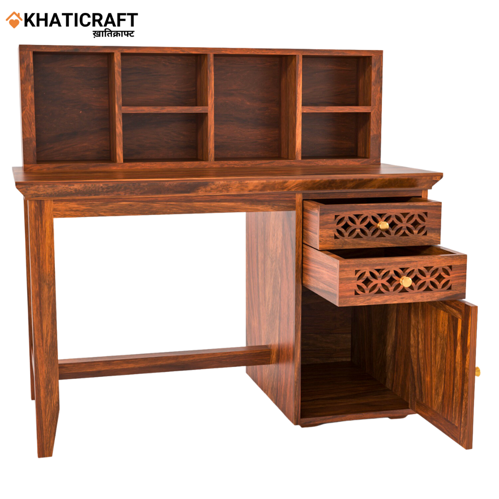 Mira Solid Wood Sheesham Study Table with Chavi Wallshelf