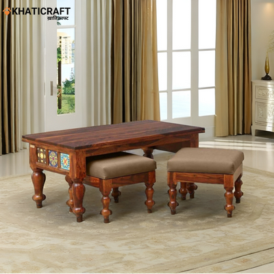  Solid Wood Sheesham Nested Coffee Table 