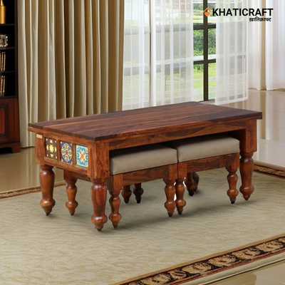 Chitra Solid Wood Sheesham Nested Coffee Table Set of 3(1+2)