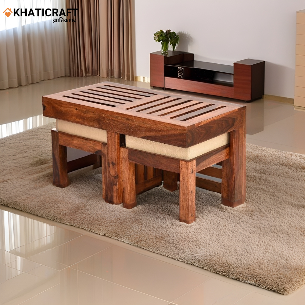 Dhara Solid Wood Sheesham Nested Coffee Table Set of 3(1+2)