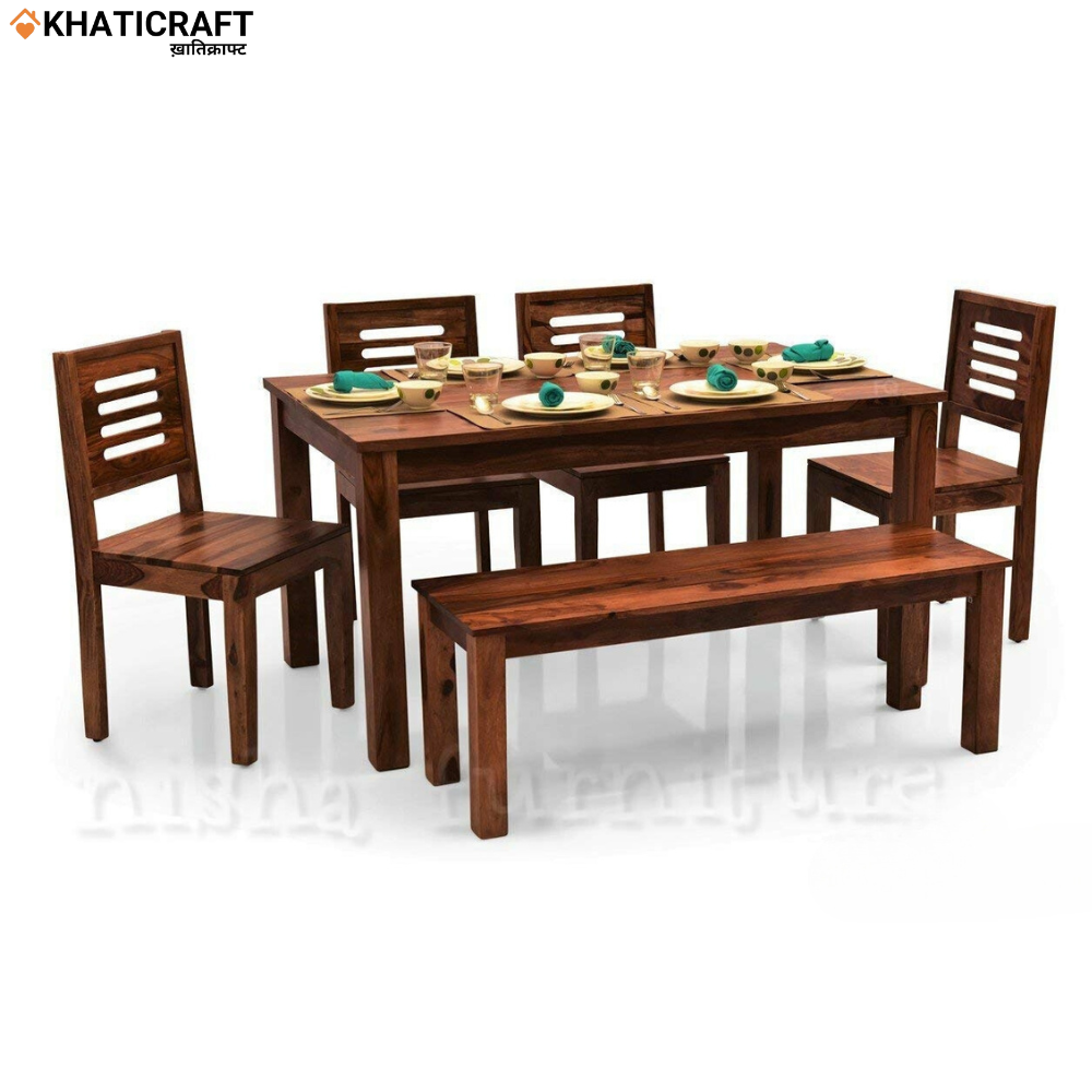 Hina Ulka Solid Wood Sheesham 6 Seater  Dining Set with Bench