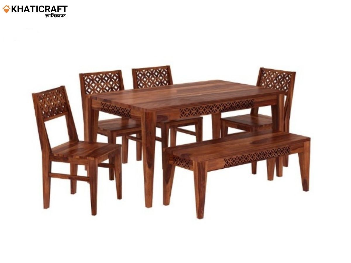 Mira Solid Wood Sheesham 6 Seater Dining Set with Bench