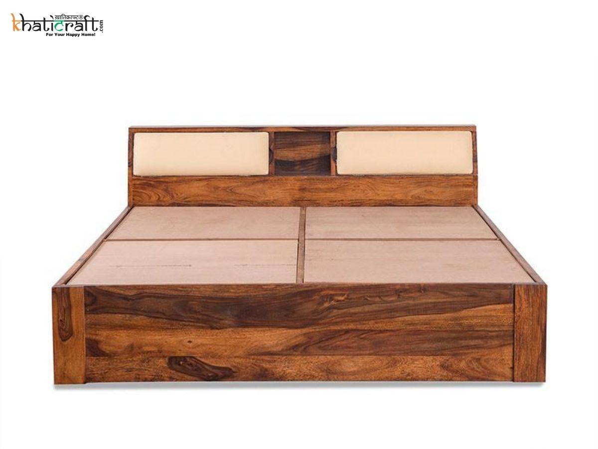 Buy online Iksha Solid Wood Without Storage Bed At Khaticraft