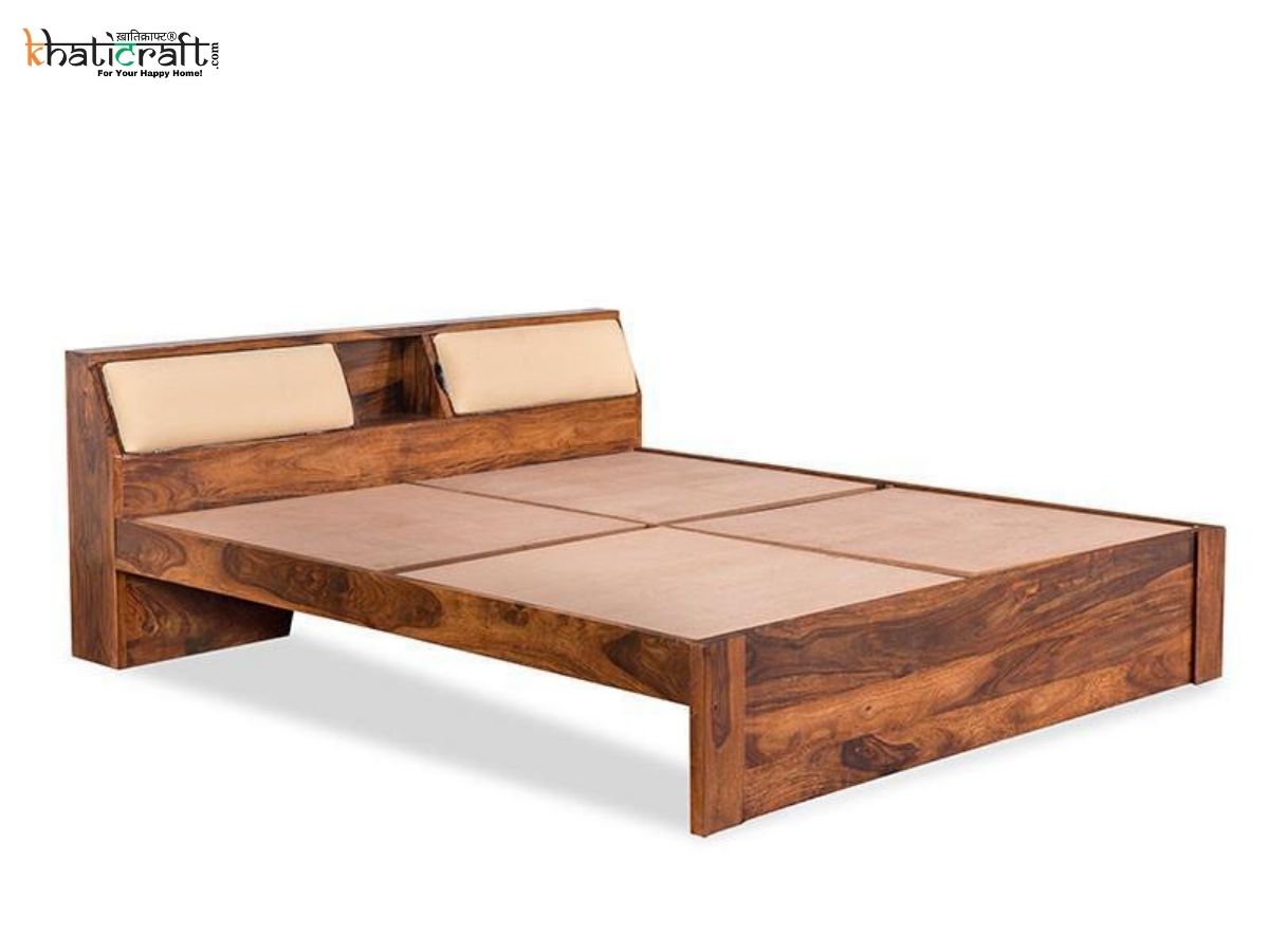 Buy online Iksha Solid Wood Without Storage Bed At Khaticraft