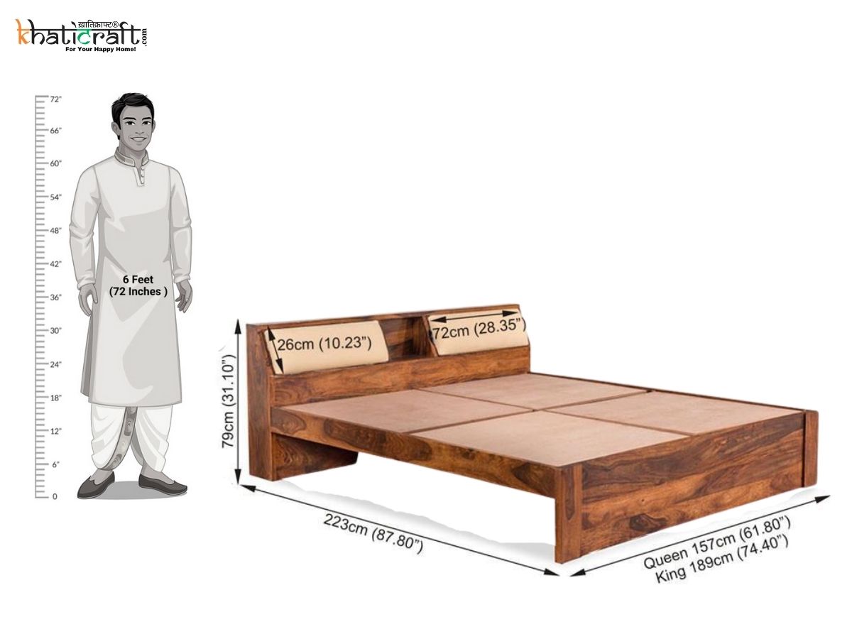 Buy online Iksha Solid Wood Without Storage Bed At Khaticraft