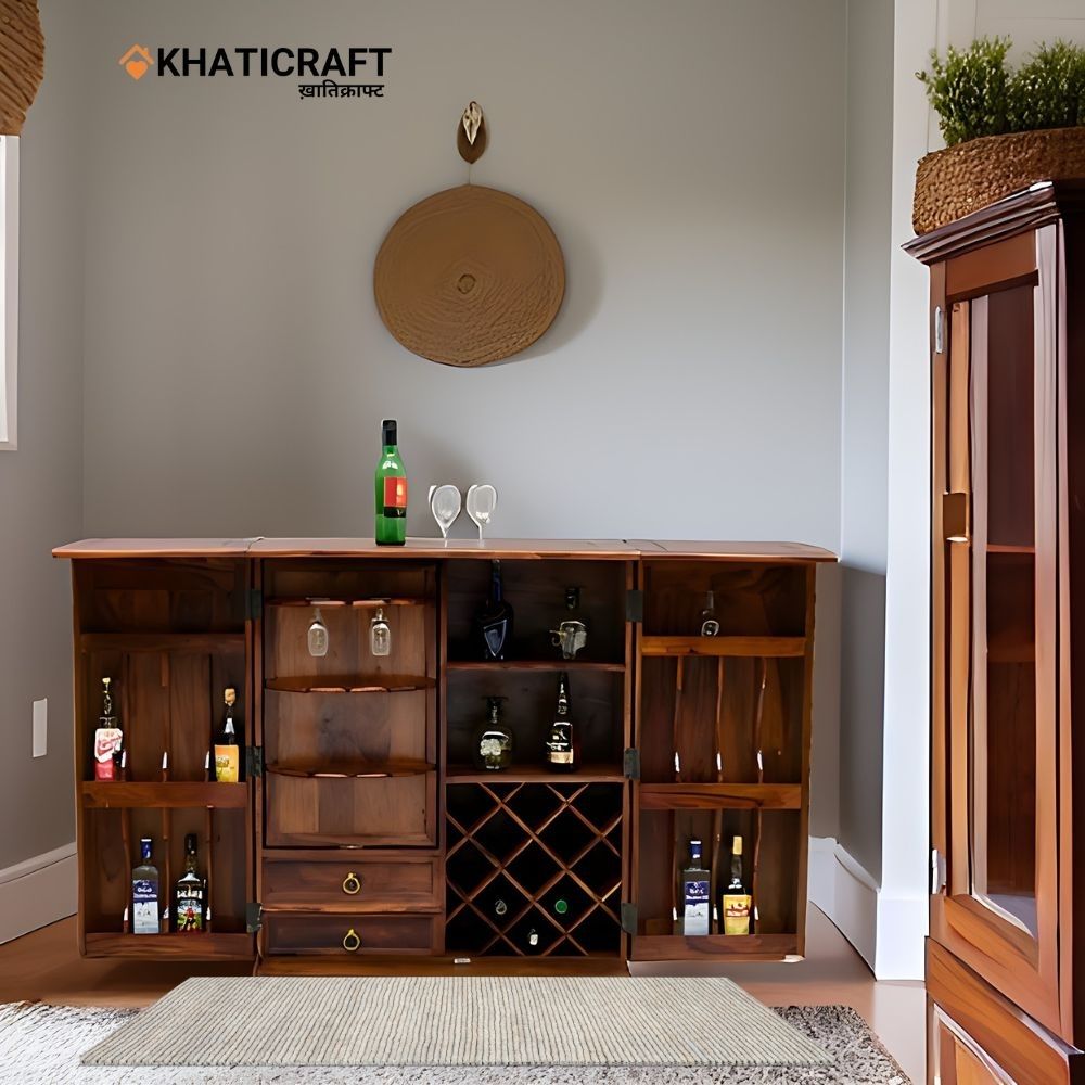 Chitra Double Door Solid Wood Sheesham Bar Cabinet