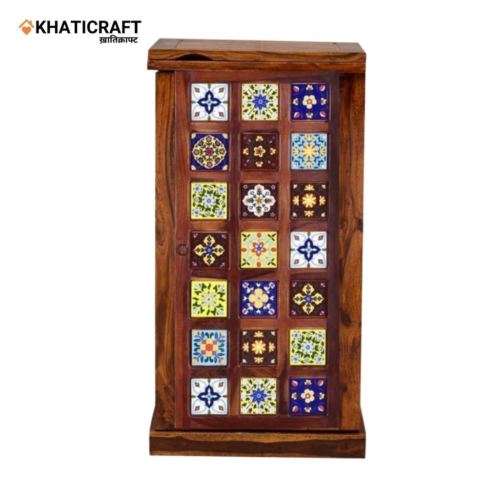 Chitra Single Door Solid Wood Sheesham Bar Cabinet