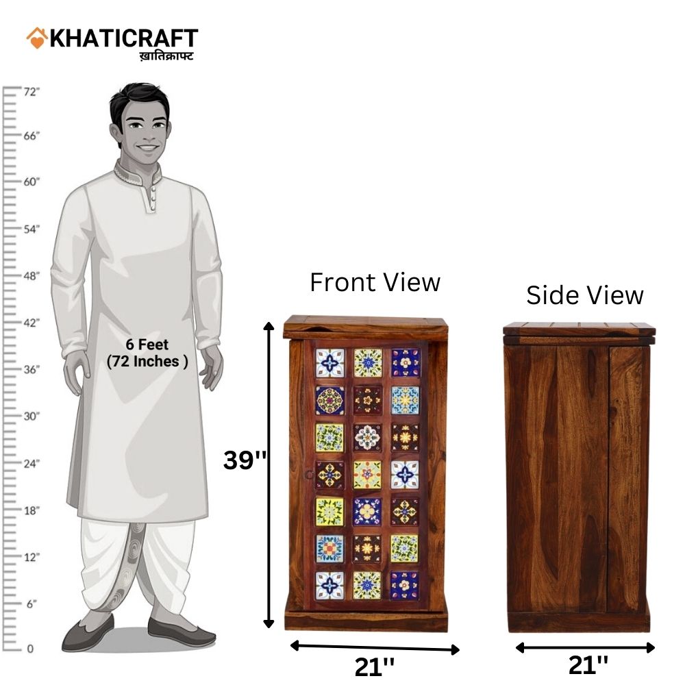 Chitra Single Door Solid Wood Sheesham Bar Cabinet