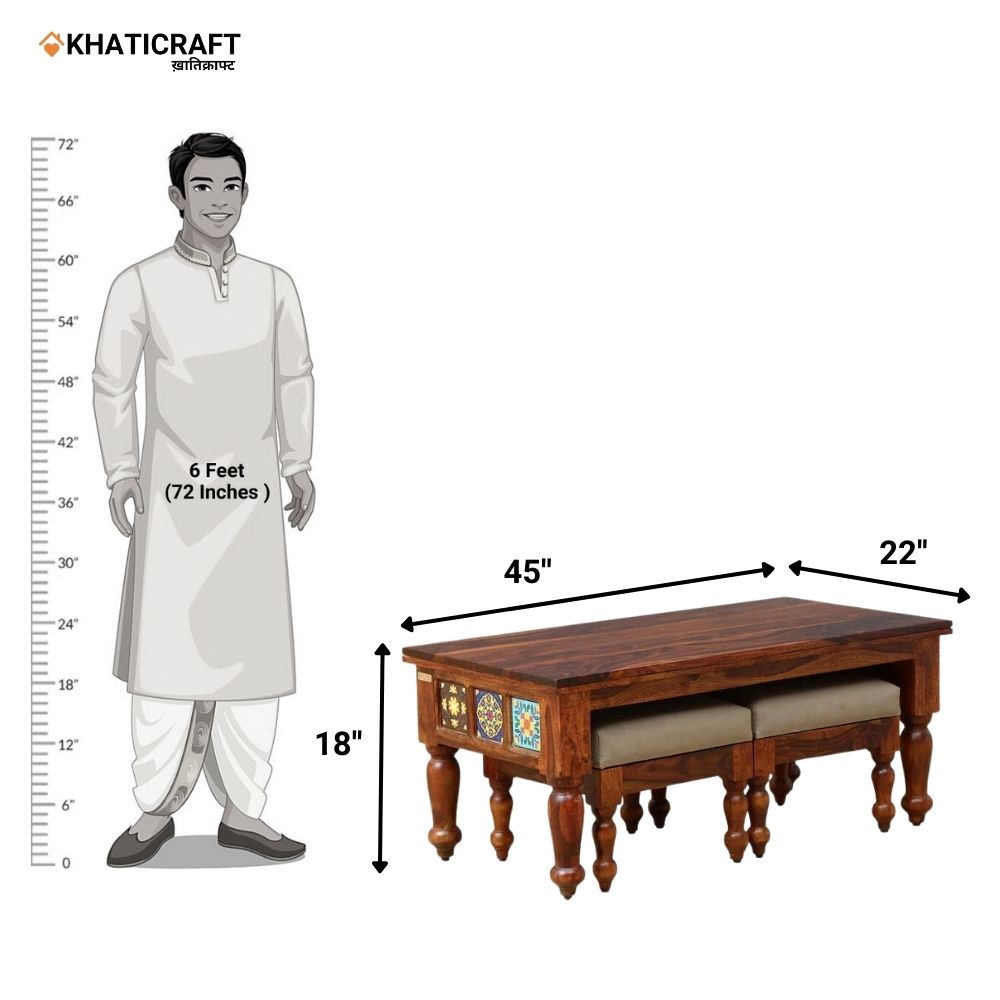 Chitra Solid Wood Sheesham Nested Coffee Table Set of 3(1+2)