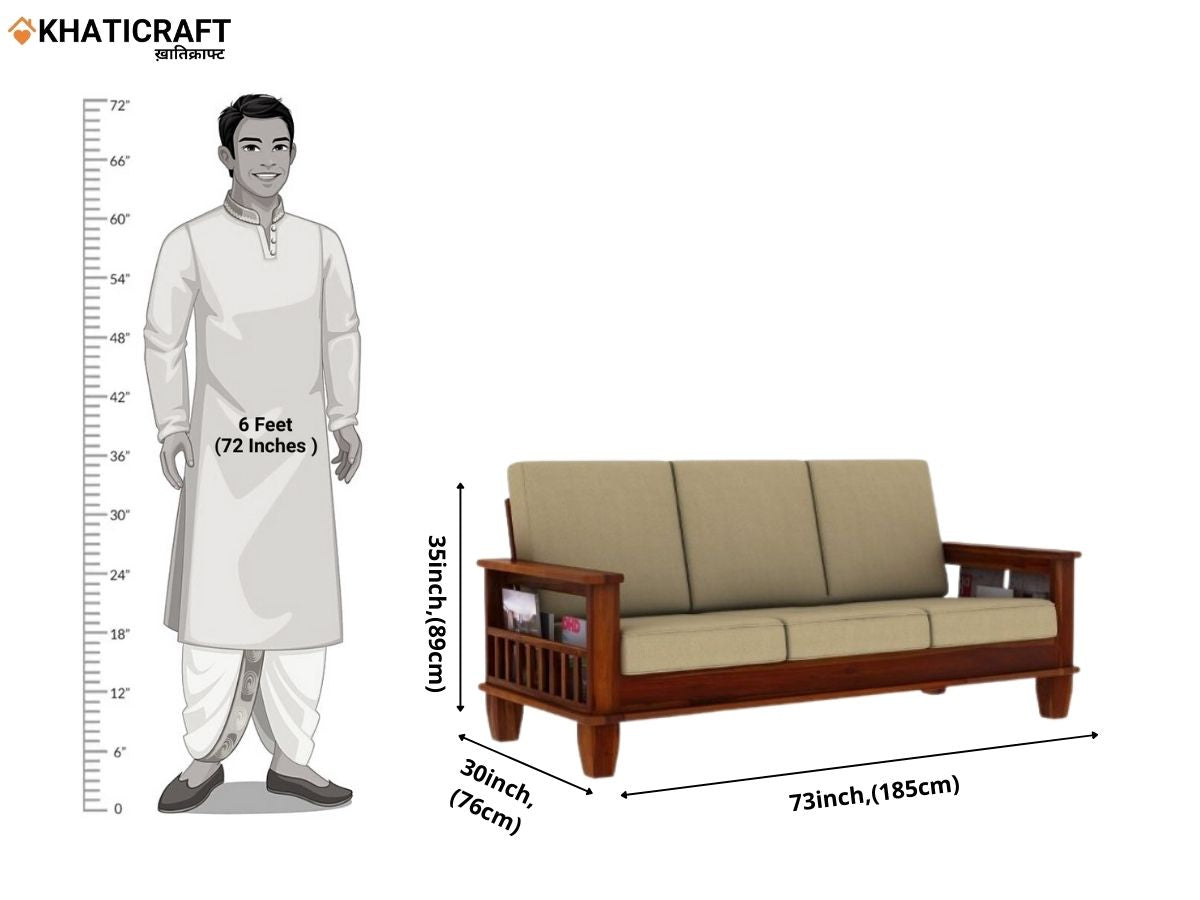 Hansa Solid Wood Sheesham 3 Seater Sofa