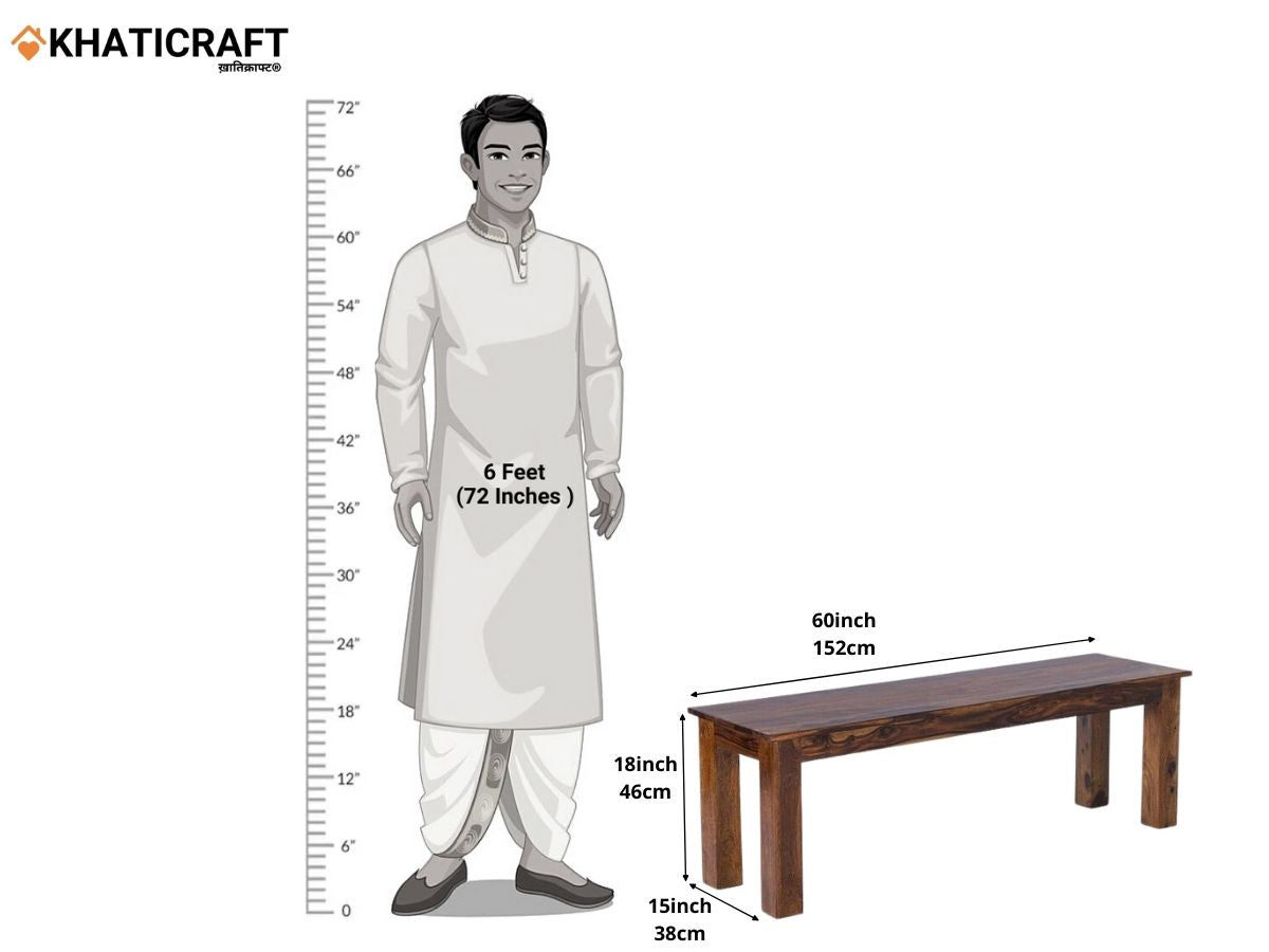 Hina Solid Wood Sheesham 6 Seater Dining Bench