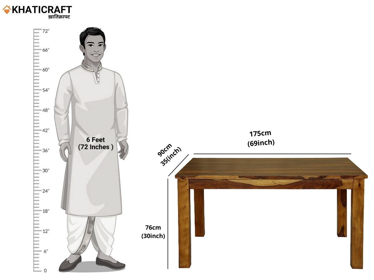 Hina Niru Solid Wood Sheesham 6 Seater Dining Set with Bench