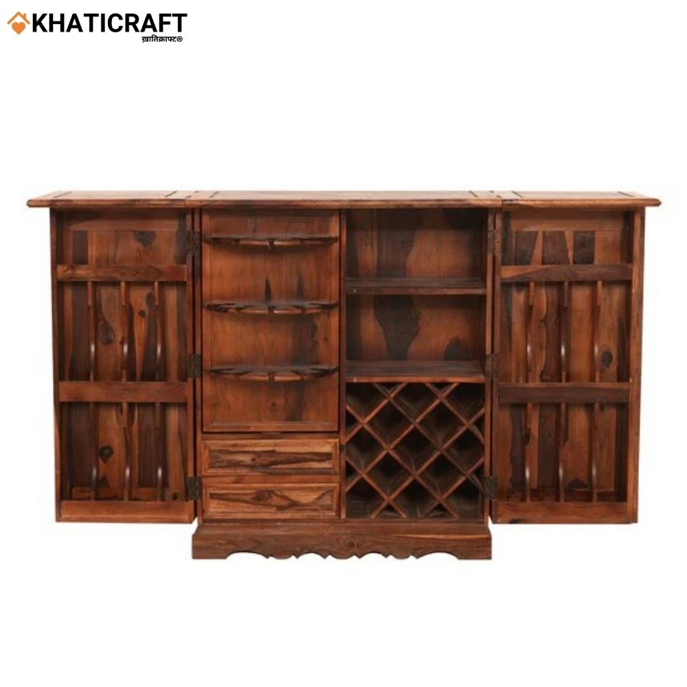 Hina Double Door Solid Wood Sheesham Bar Cabinet