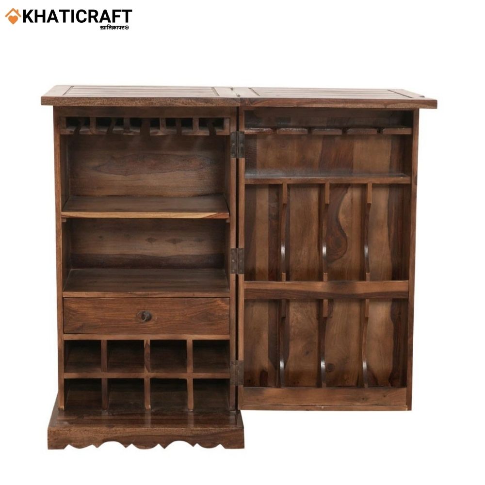 Hina Single Door Solid Wood Sheesham Bar Cabinet