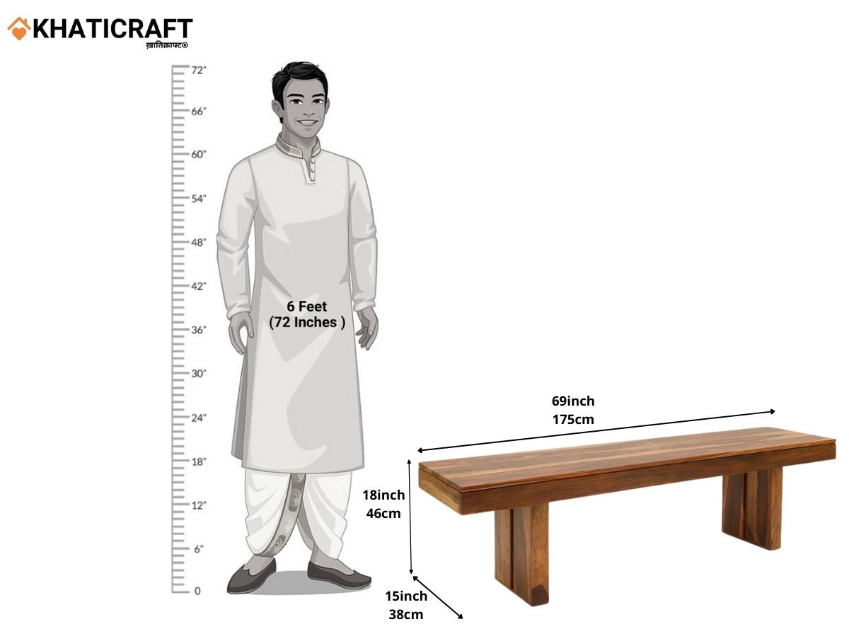 Hola Solid Wood Sheesham 6 Seater Dining Bench