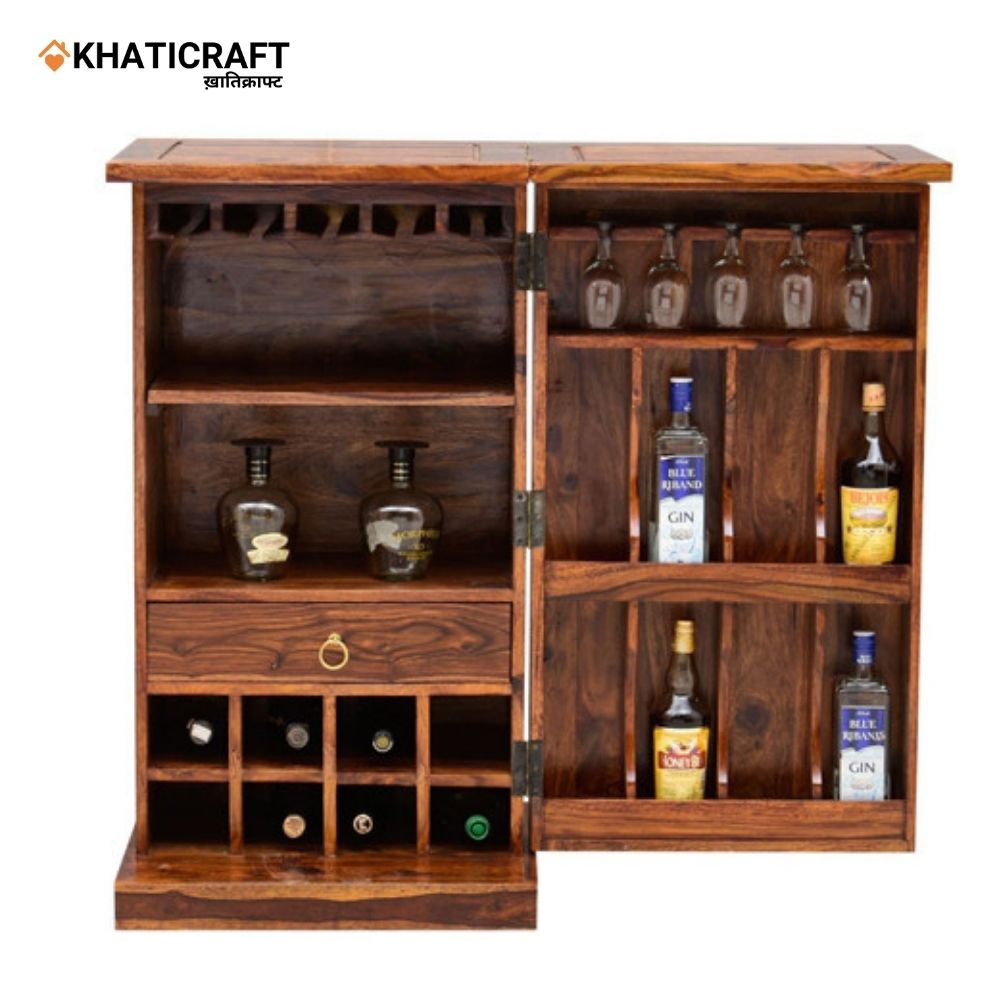 Niwar Single Door Solid Wood Sheesham Bar Cabinet