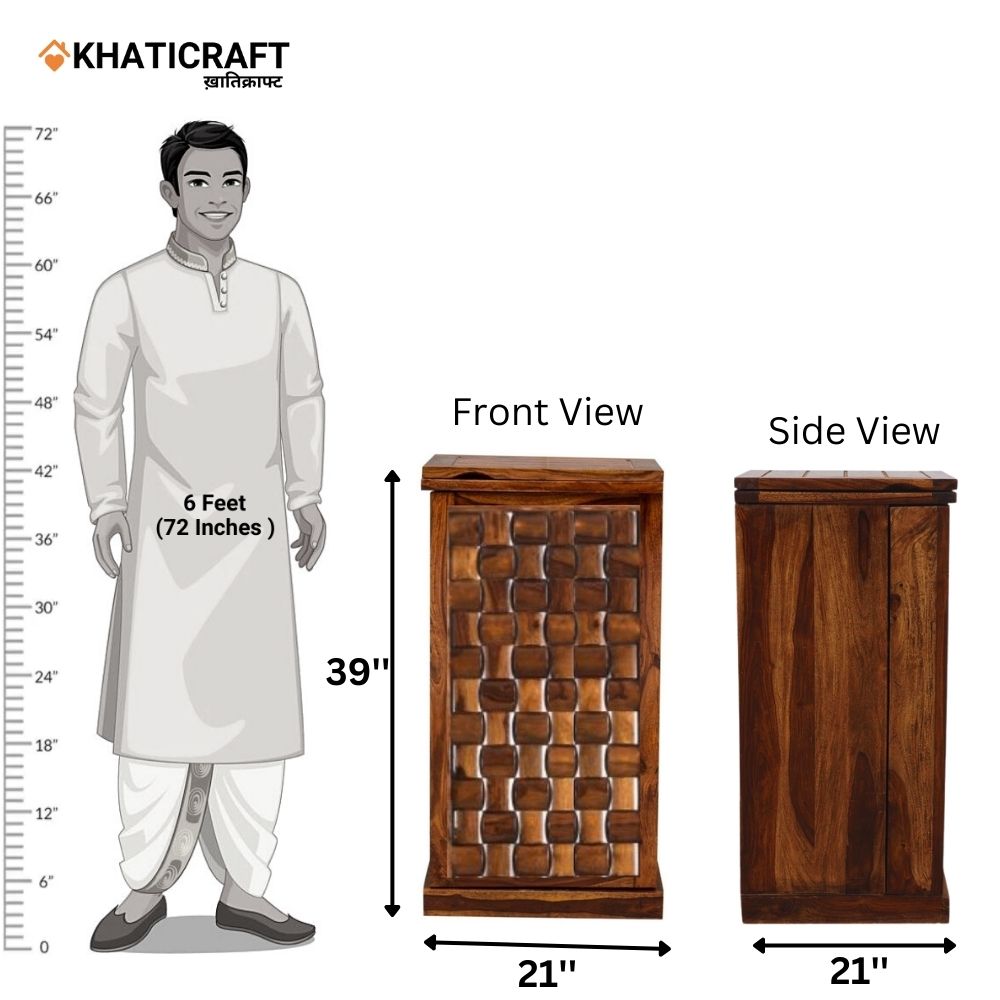 Niwar Single Door Solid Wood Sheesham Bar Cabinet