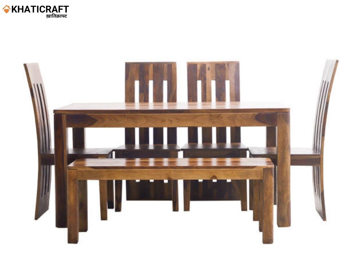 Rami Hana Solid Wood Sheesham 6 Seater Dining Set with Bench