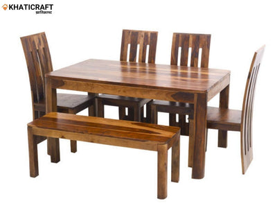 Rami Hana Solid Wood Sheesham 6 Seater Dining Set with Bench