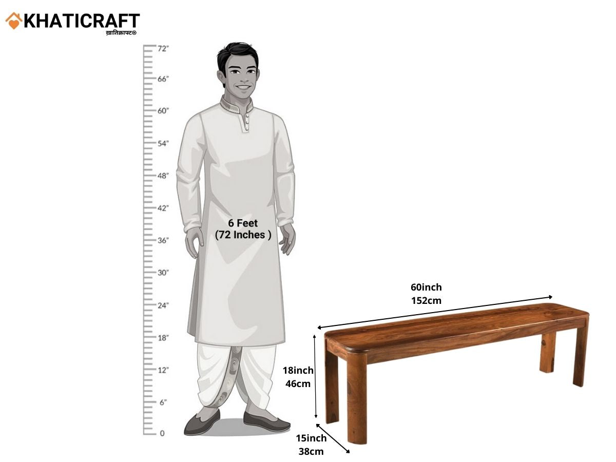 Rami Solid Wood Sheesham 6 Seater Dining Bench