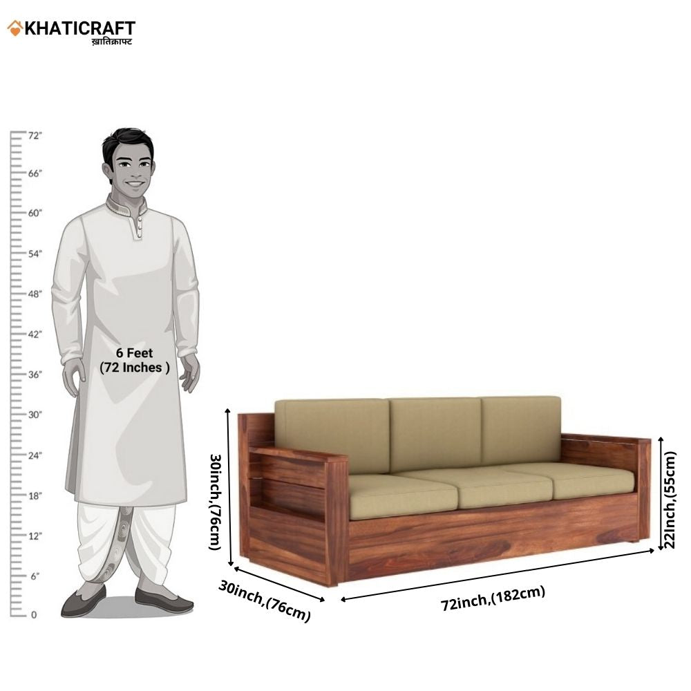 Tadoba Solid Wood Sheesham 3 Seater Sofa