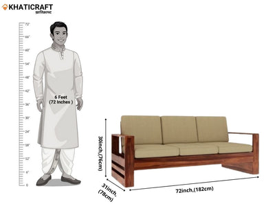 Vitra Solid Wood Sheesham 3 Seater Sofa