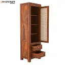 Hina Solid Wood Sheesham Bookshelf with Rattan-1
