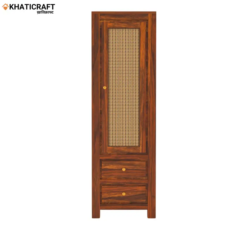 Hina Solid Wood Sheesham Bookshelf with Rattan-5