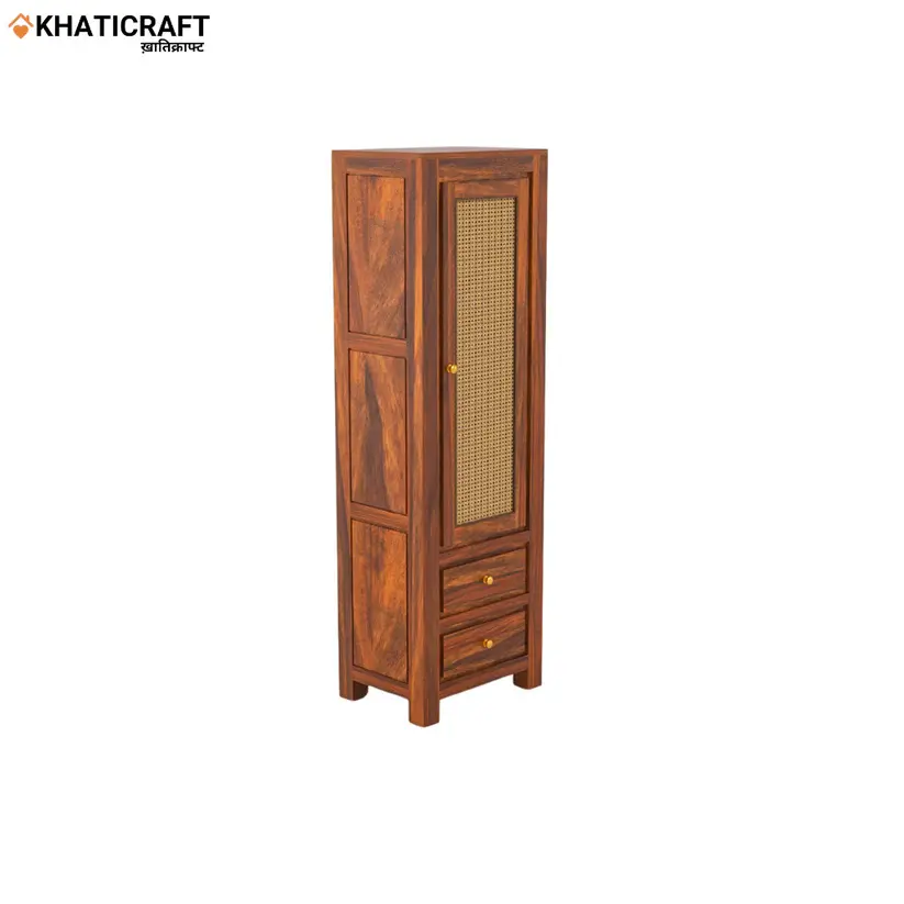Hina Solid Wood Sheesham Bookshelf with Rattan-3