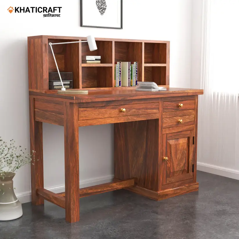 Nitya Solid Wood Sheesham Study Table With Hina  Wallshelf Primery