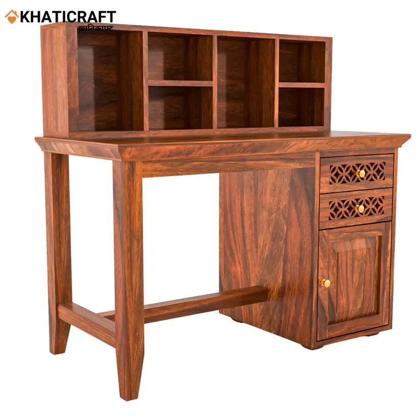 Mira Solid Wood Sheesham Study Table With Hina  Wallshelf-4