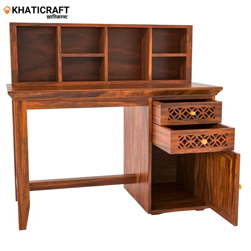 Mira Solid Wood Sheesham Study Table With Hina  Wallshelf-5