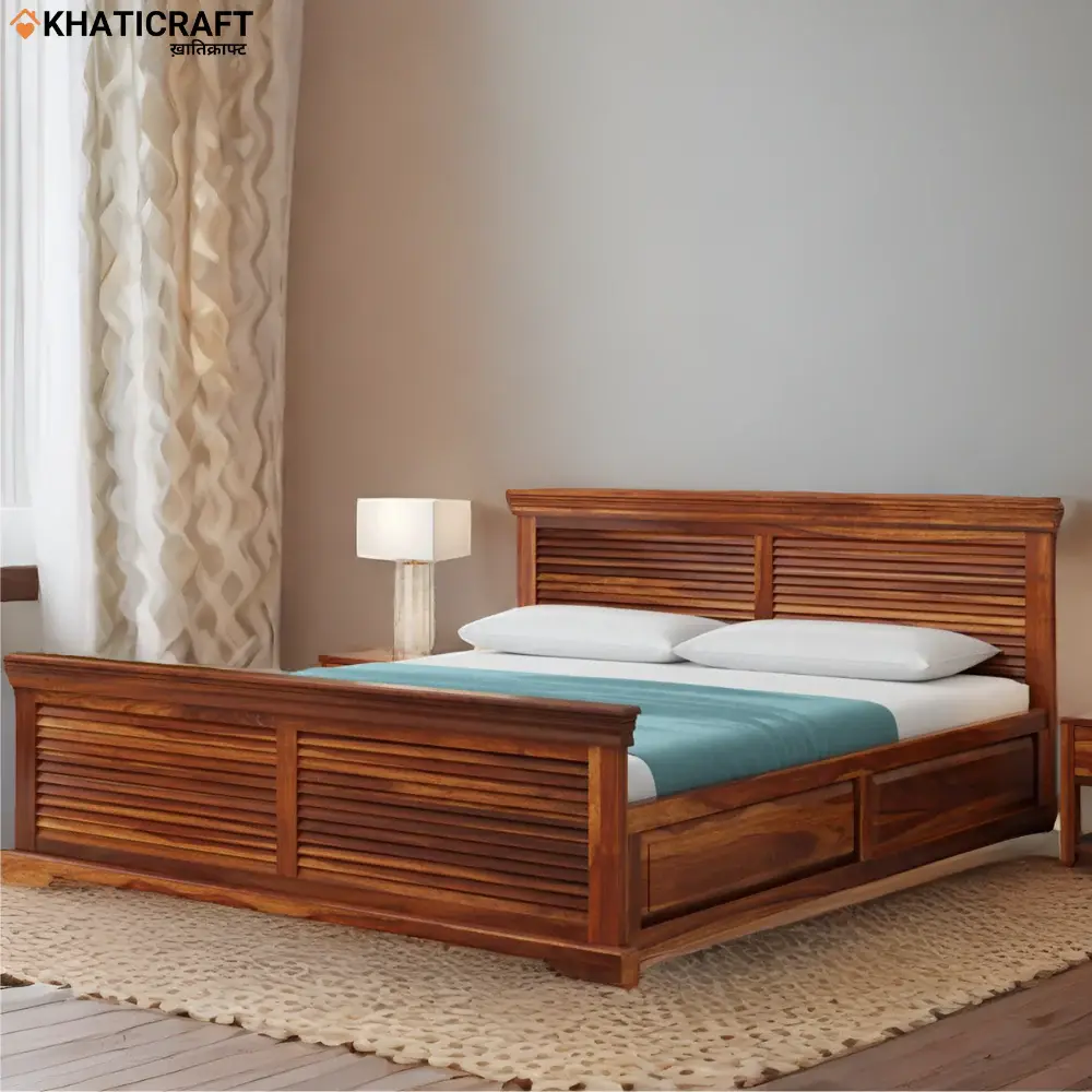 Daksha Solid Wood Bed King Size Box Storage