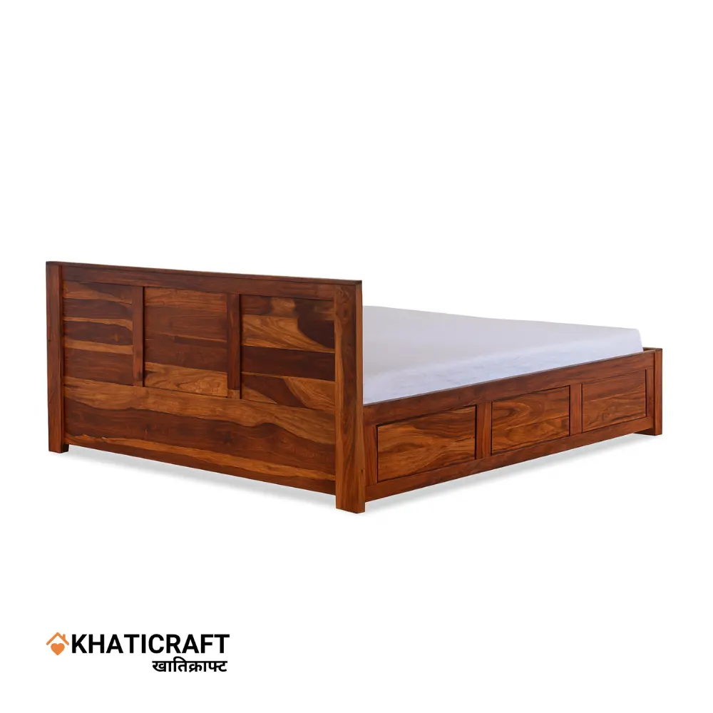 sides of Hina Solid Wood Bed Queen Size Box Storage