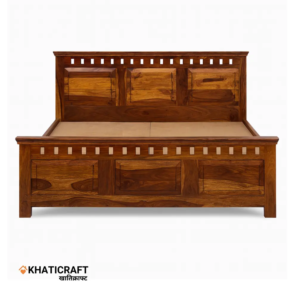 Kuber Solid Wood Bed King Size Without Storage