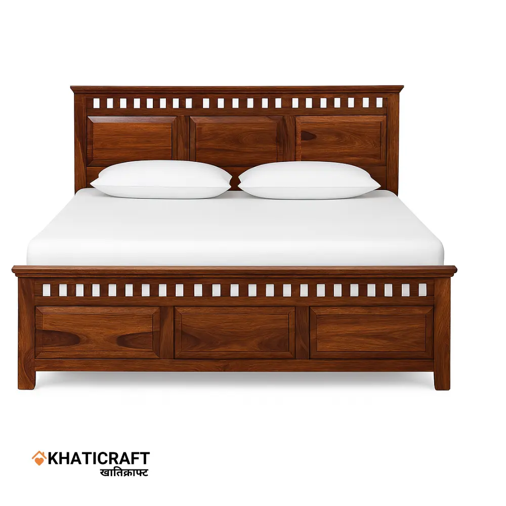 Kuber Solid Wood Bed King Size Without Storage