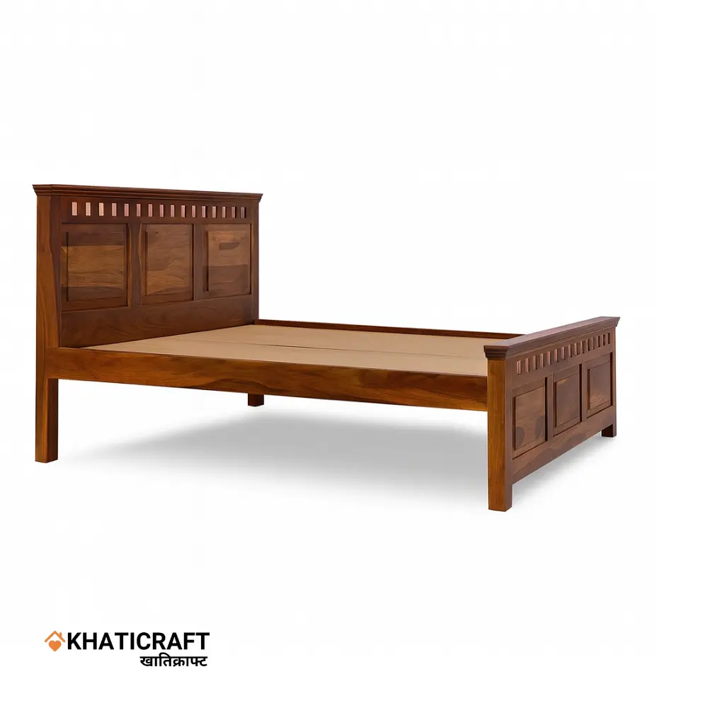 Kuber Solid Wood Bed King Size Without Storage