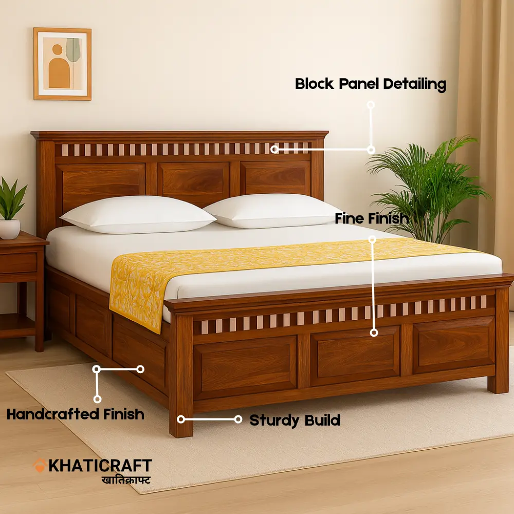 Kuber Solid Wood Bed Queen Size Box Storage