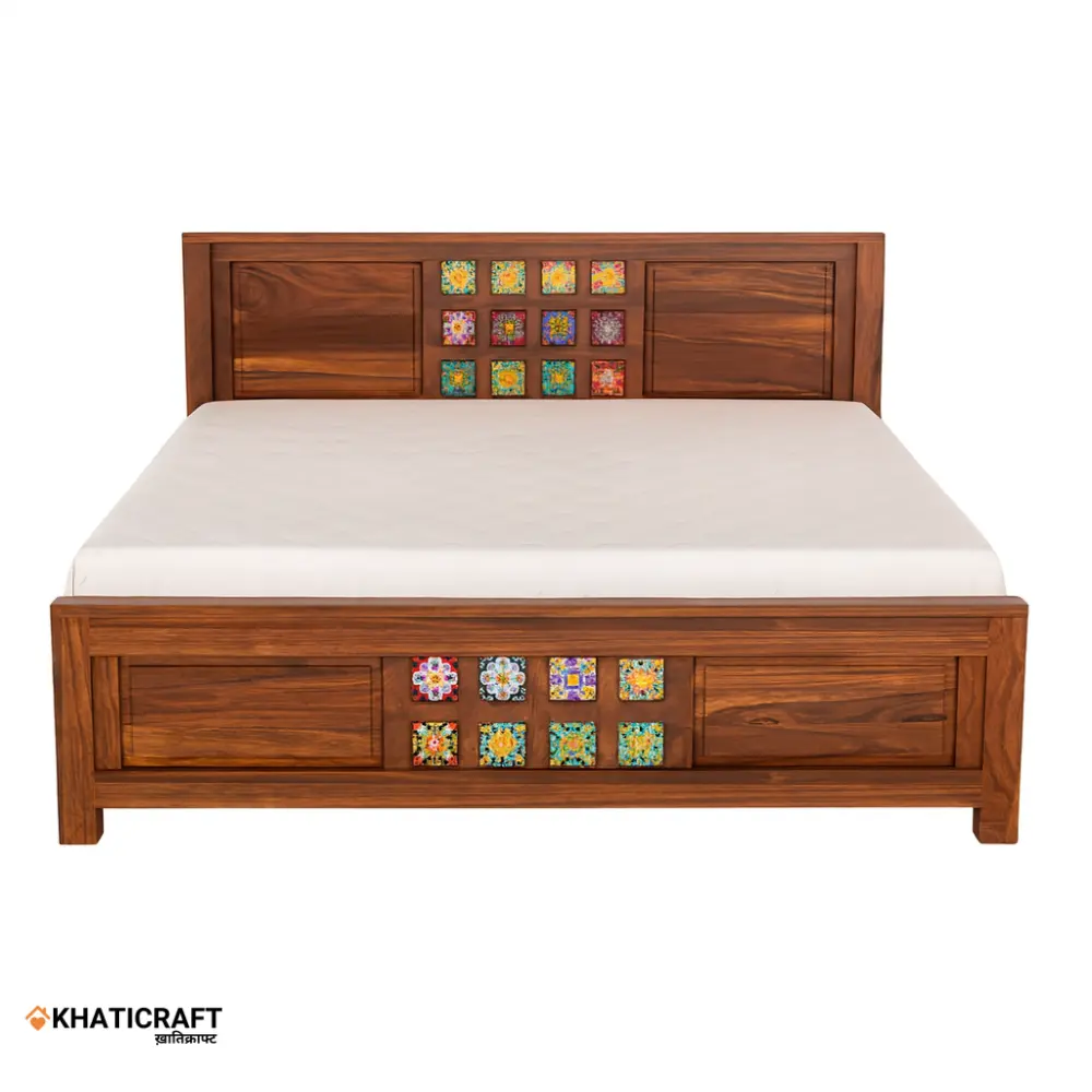 Chitra Solid Wood Bed King Size Without Storage