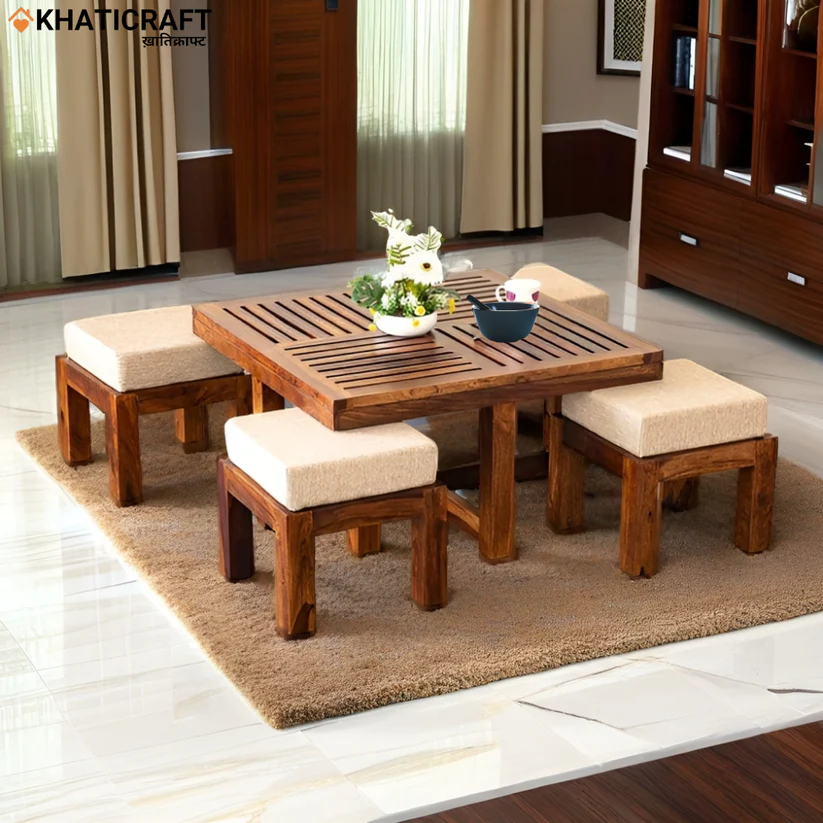 Dhara Nested Coffee Table Set of 5(1+4) with Plain Stool