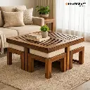 Dhara Nested Coffee Table Set of 5(1+4) with Cushion Stool