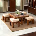 Dhara Nested Coffee Table Set of 5(1+4) with Plain Stool