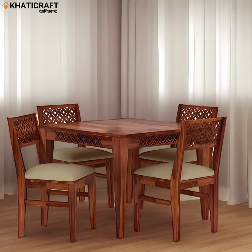 Mira 4 Seater Solid Wood Sheesham Dining Set with Cushion