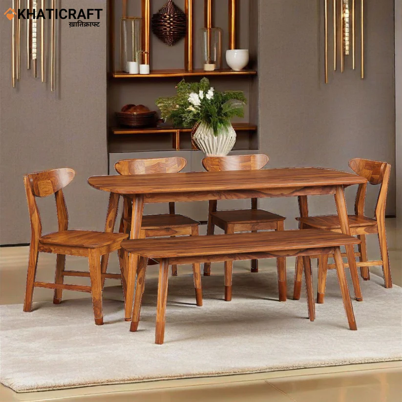 Kian 6 Seater Solid Wood Sheesham Dining Set With bench