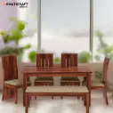Hina Hana 6 Seater Solid Wood Sheesham Dining Set with Cushioned Bench