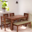 Hina Ulka 6 Seater Solid Wood Sheesham Dining Set with Cushioned Bench