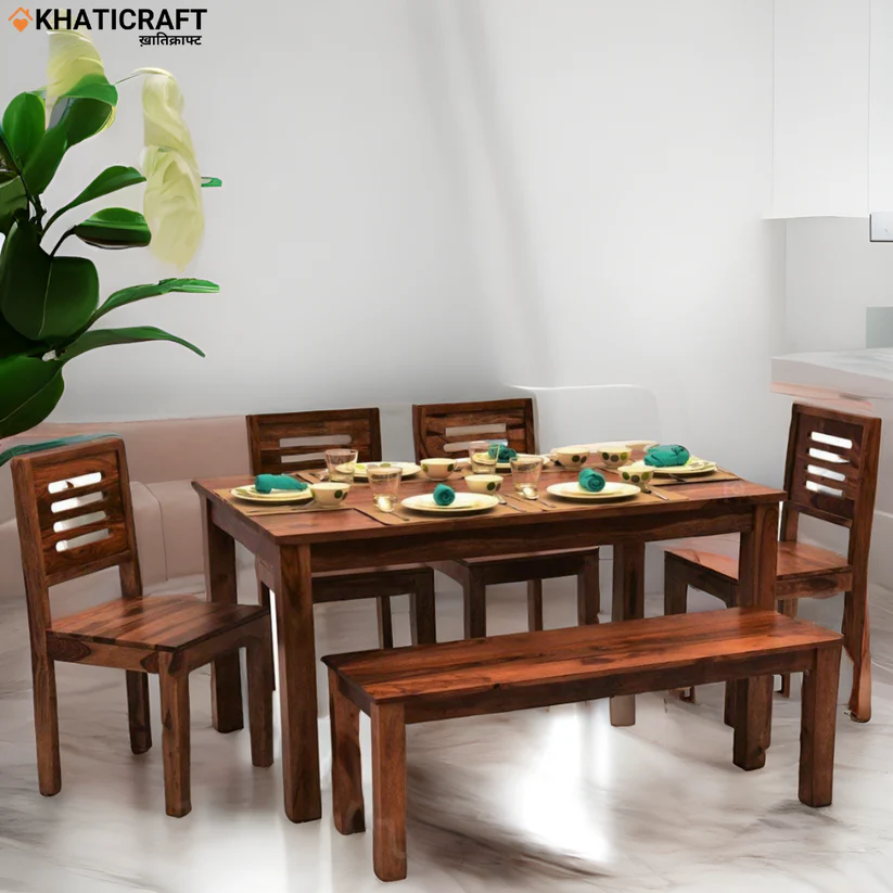 Hina Ulka 6 Seater Solid Wood Sheesham Dining Set with  Bench