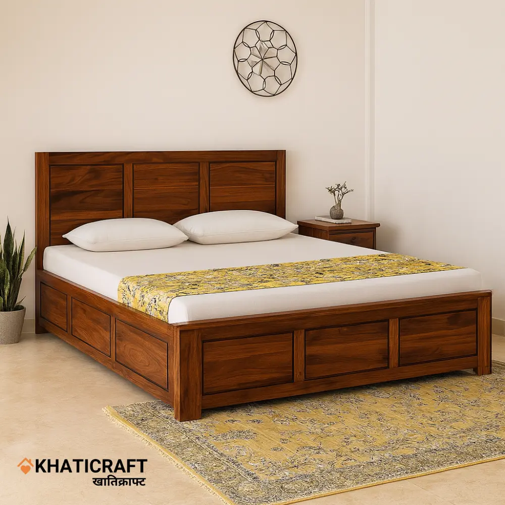 Hina Solid Wood Bed King Size Box Storage