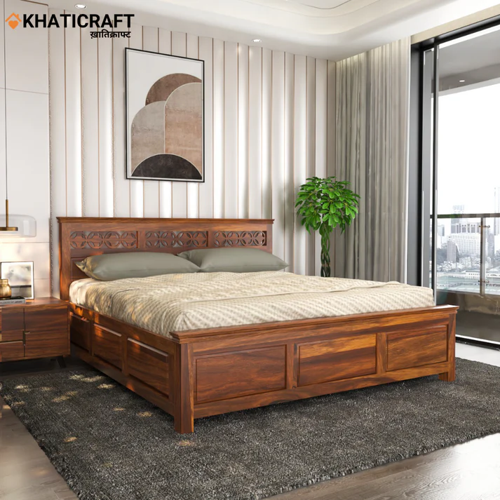 Mira Solid Wood Bed King Size Box Storage